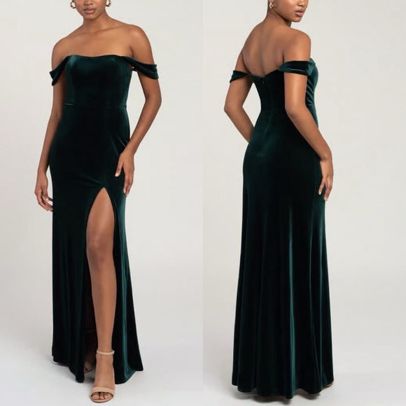 Anthropologie Off-Shoulder Dark Green Maxi Dress Anthropologie Off-Shoulder Dark Green Maxi Dress